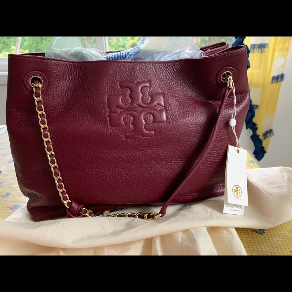 Tory brush burgundy hobo purse